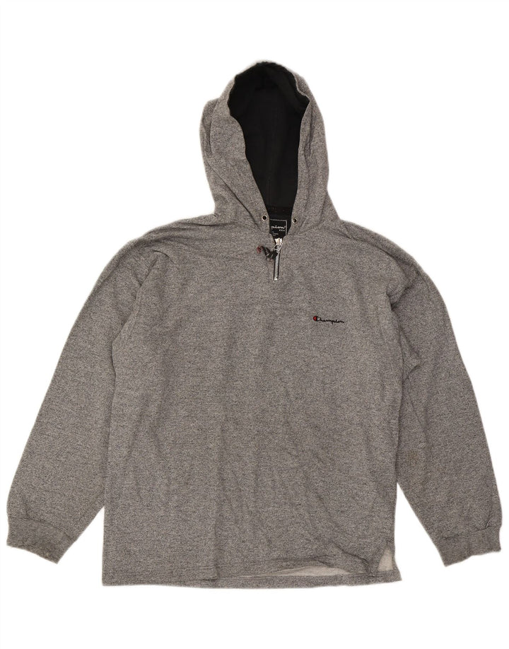 CHAMPION Mens Hoodie Jumper Large Grey Flecked Cotton