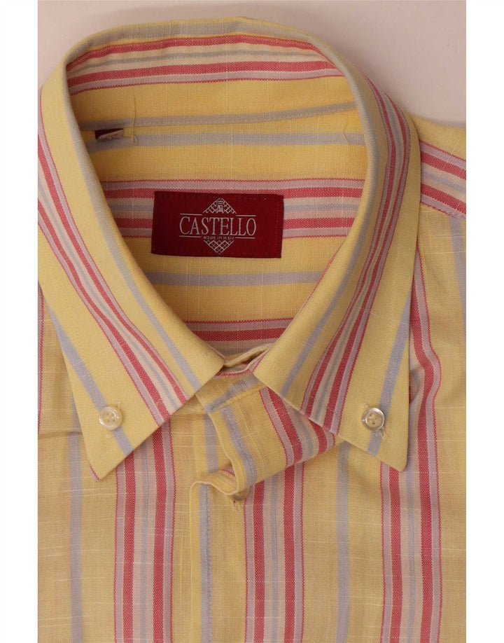 Castello Mens Short Sleeve Shirt Size 15 3/4 Medium Yellow Striped