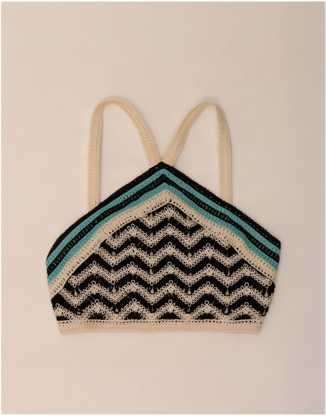 Zara Womens Crop Crochet Halter Top UK 8 Small Multicoloured Chevron