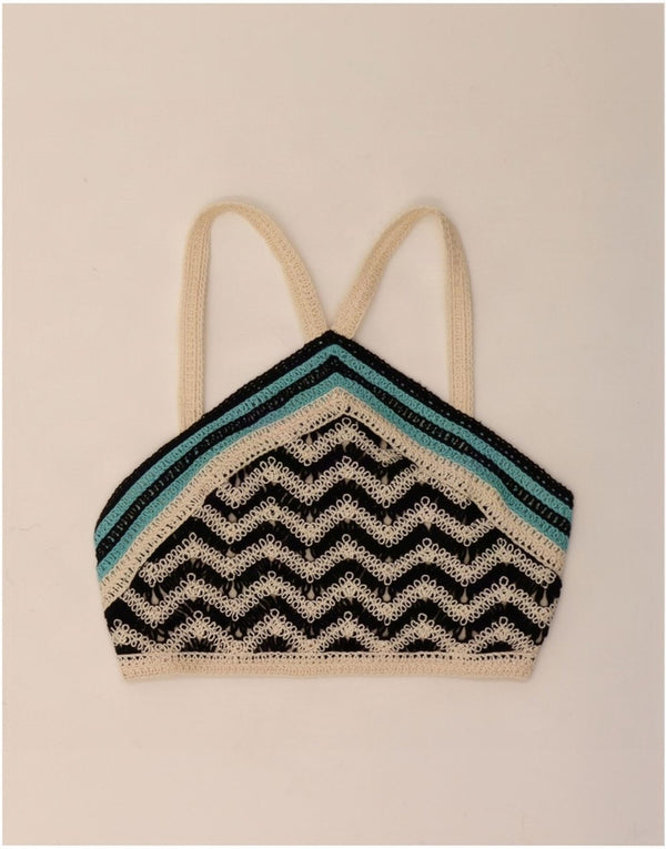 Zara Womens Crop Crochet Halter Top UK 8 Small Multicoloured Chevron