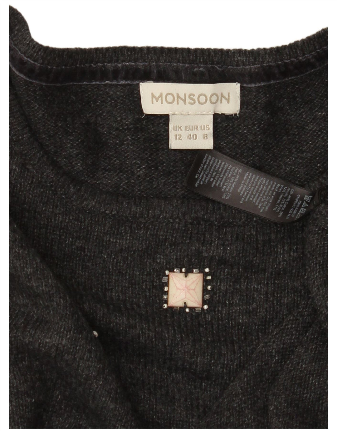 MONSOON Womens Boat Neck Jumper Sweater UK 12 Medium Grey Cotton