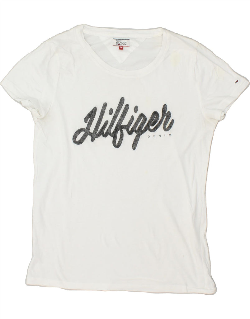 TOMMY HILFIGER Womens Graphic T-Shirt Top UK 14 Medium White | Vintage Tommy Hilfiger | Thrift | Second-Hand Tommy Hilfiger | Used Clothing | Messina Hembry 