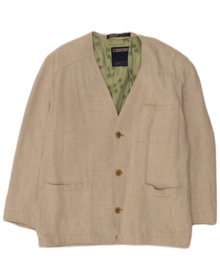 Redpoint Mens 3 Button Blazer Jacket IT 48 Medium Beige Herringbone Cotton