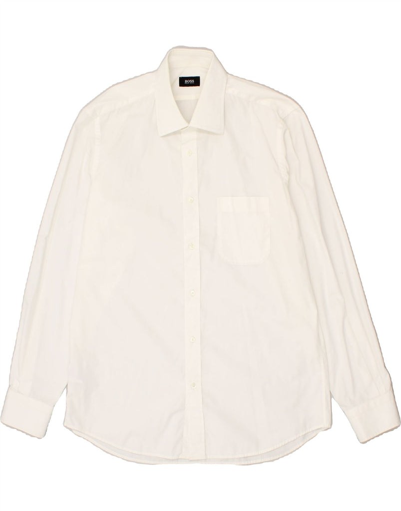 HUGO BOSS Mens Shirt Size 42 16 1/2 Large White Cotton | Vintage Hugo Boss | Thrift | Second-Hand Hugo Boss | Used Clothing | Messina Hembry 