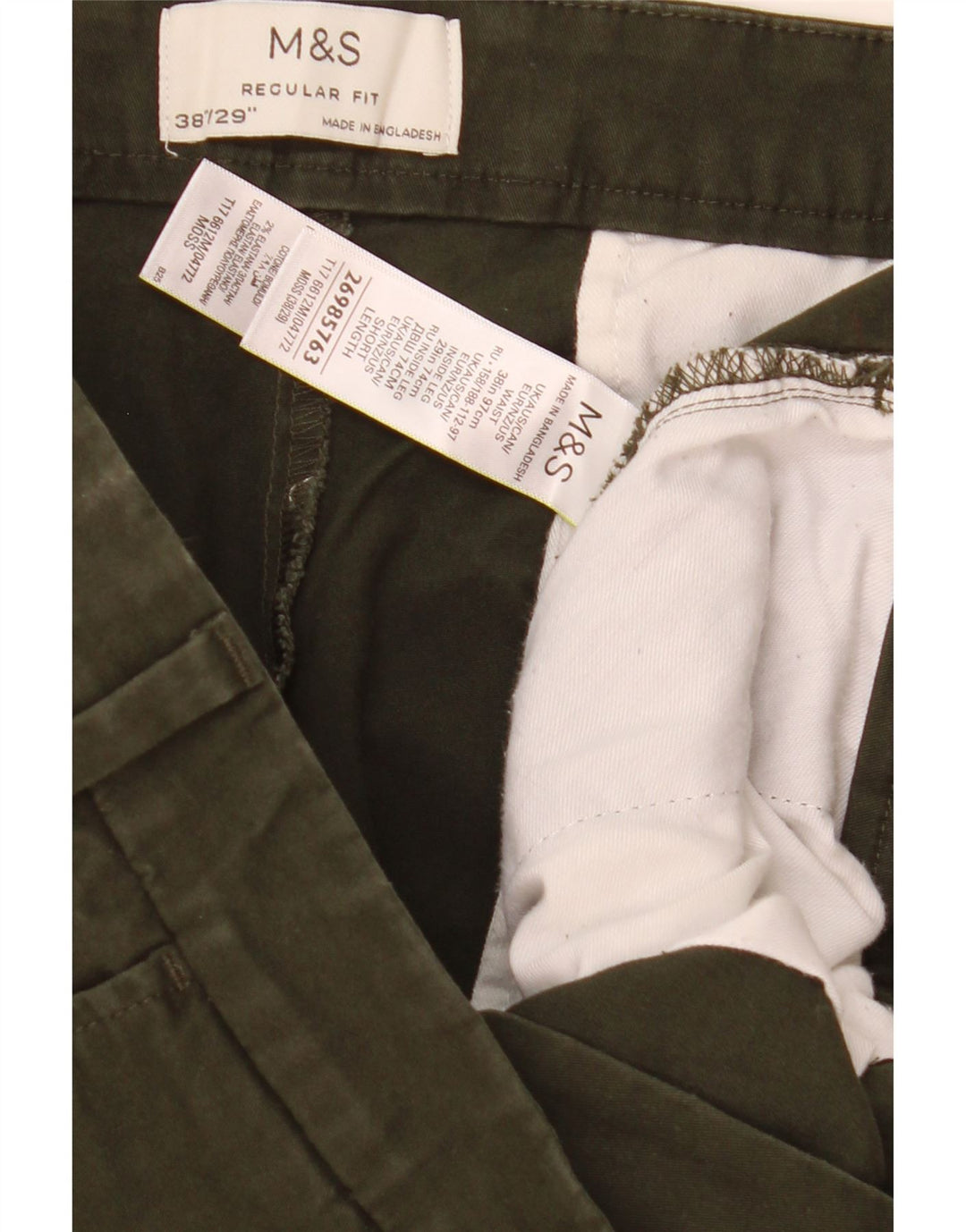 Marks & Spencer Mens Straight Regular Fit Chino Trousers W38 L29 Khaki