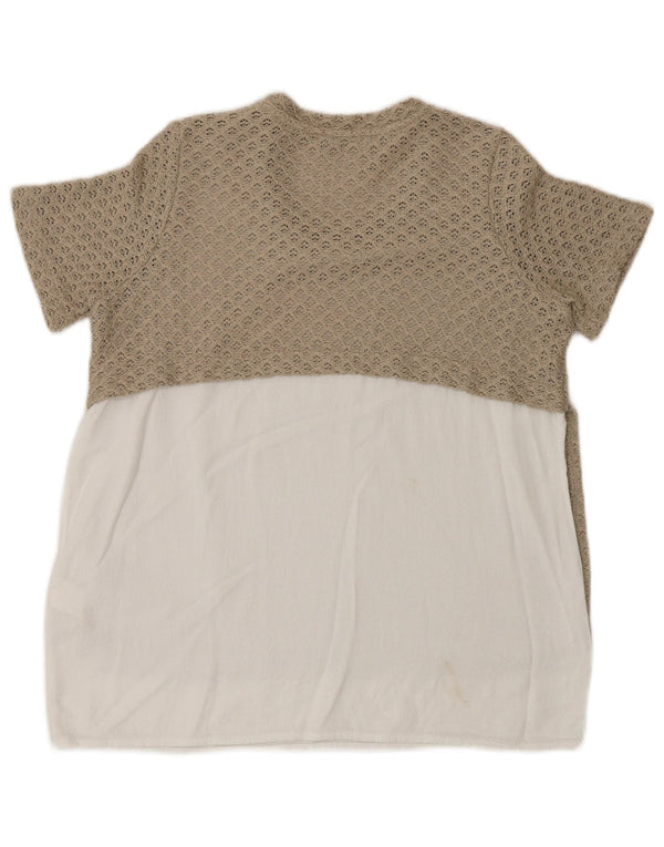 Zara Womens Crochet Blouse Top UK 12 Medium Beige Colourblock Polyester