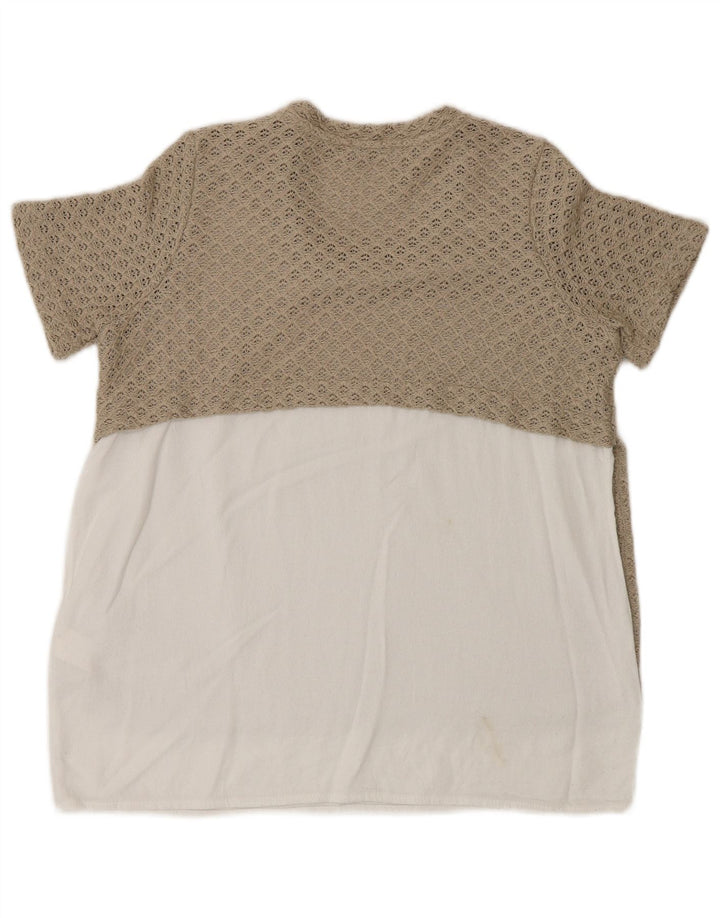 Zara Womens Crochet Blouse Top UK 12 Medium Beige Colourblock Polyester