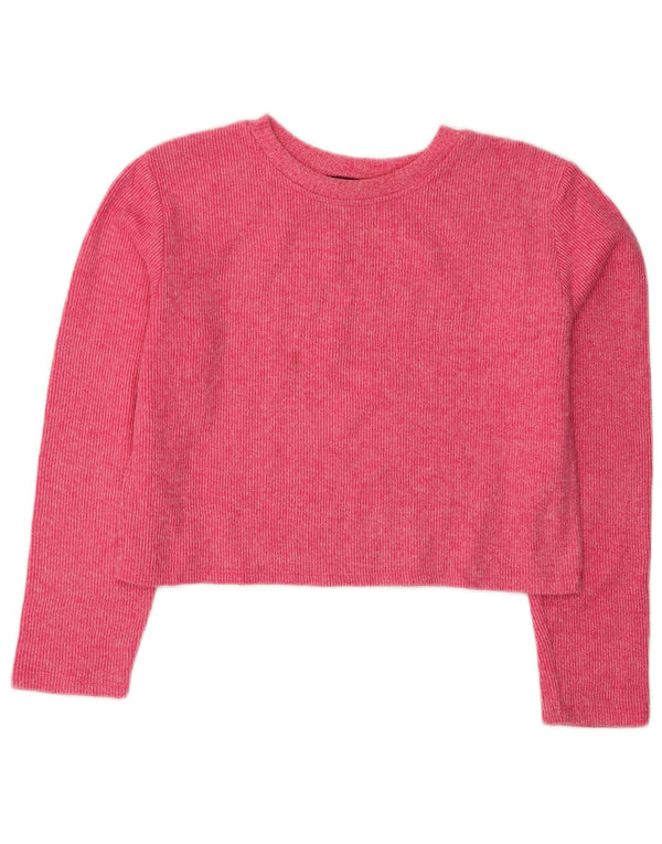 Zara Womens Crop Boat Neck Jumper Sweater UK 10 Small Pink Flecked