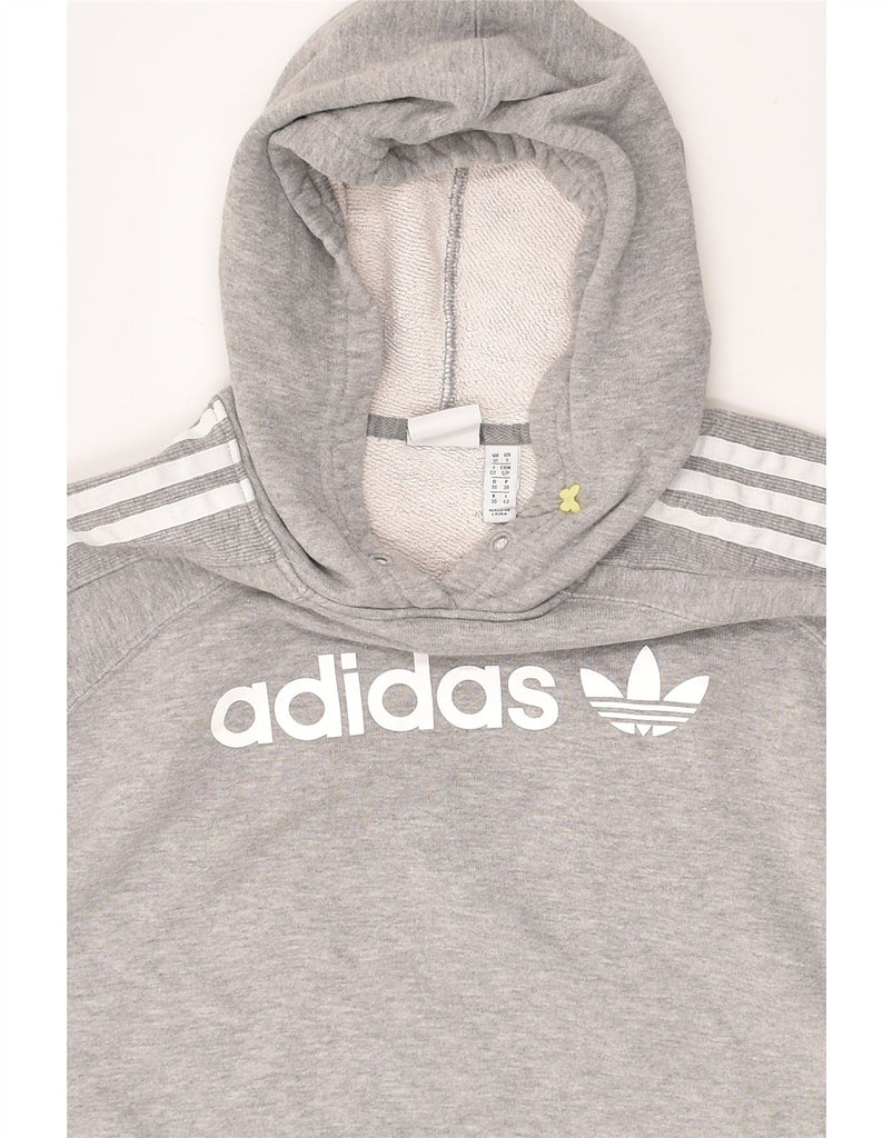 ADIDAS Womens Graphic Crop Hoodie Jumper UK 10 Small Grey Cotton | Vintage Adidas | Thrift | Second-Hand Adidas | Used Clothing | Messina Hembry 