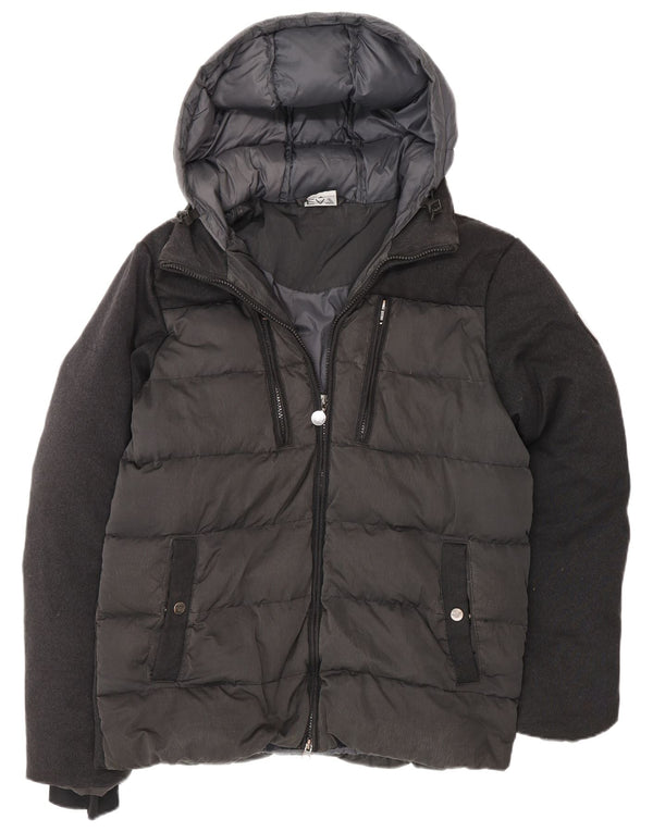 Emporio Armani Mens Hooded Padded Jacket UK 36 Small Grey Colourblock