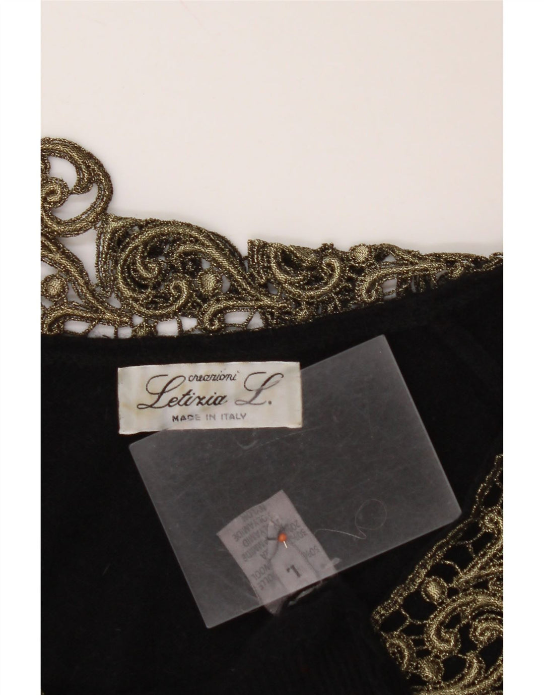 LETIZIA L. Womens V-Neck Jumper Sweater UK 16 Large Black Paisley Wool