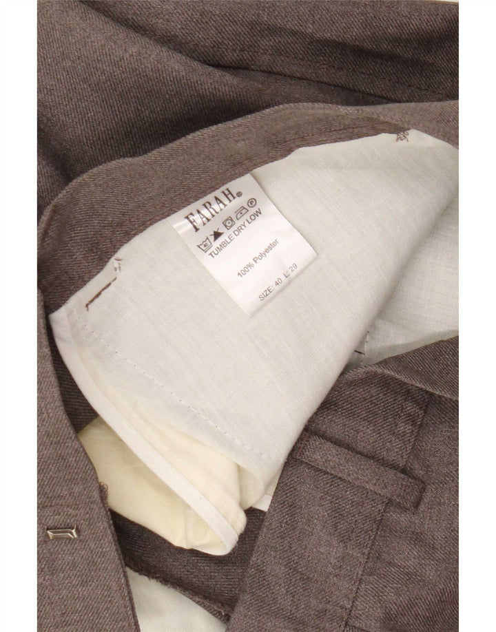 Farah Mens Straight Cropped Trousers W40 L26 Brown Polyester