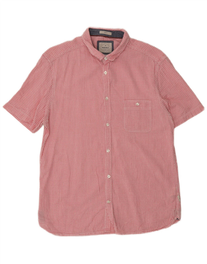 White Stuff Mens Short Sleeve Slim Fit Shirt XL Pink Gingham Cotton