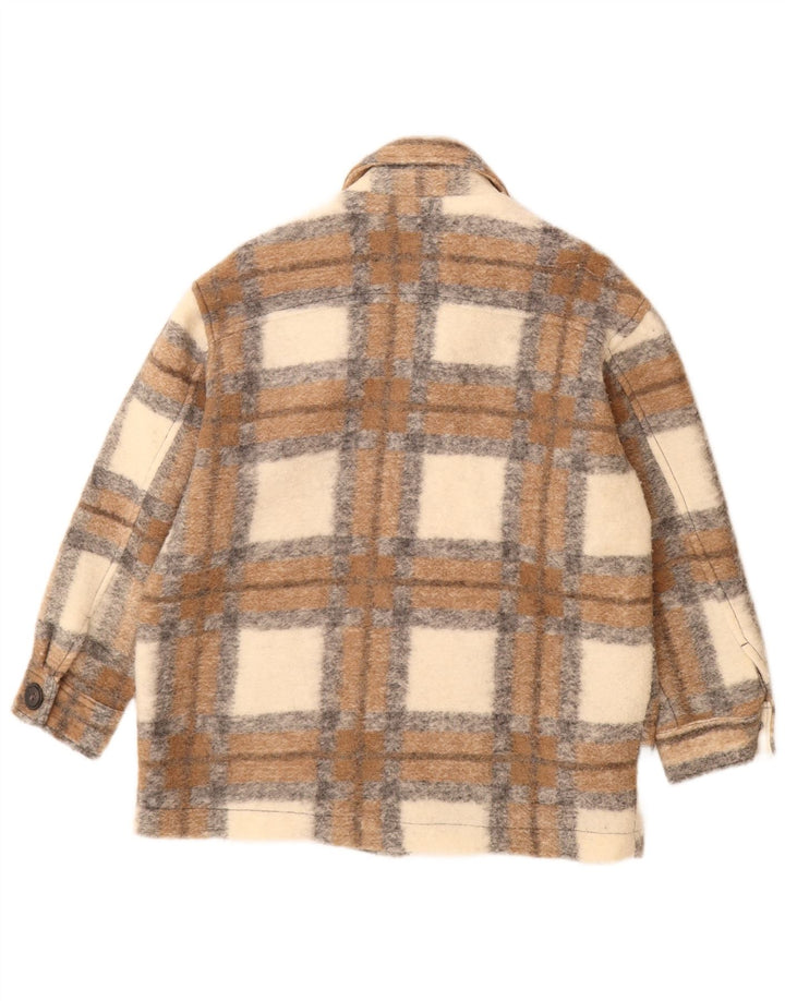 Zara Womens Shacket Oversized Jacket UK 6 XS Beige Check Wool