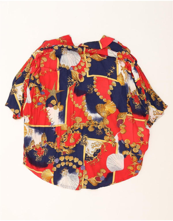 Vintage Womens Graphic Short Sleeve Shirt UK 18 XL Navy Blue Colourblock