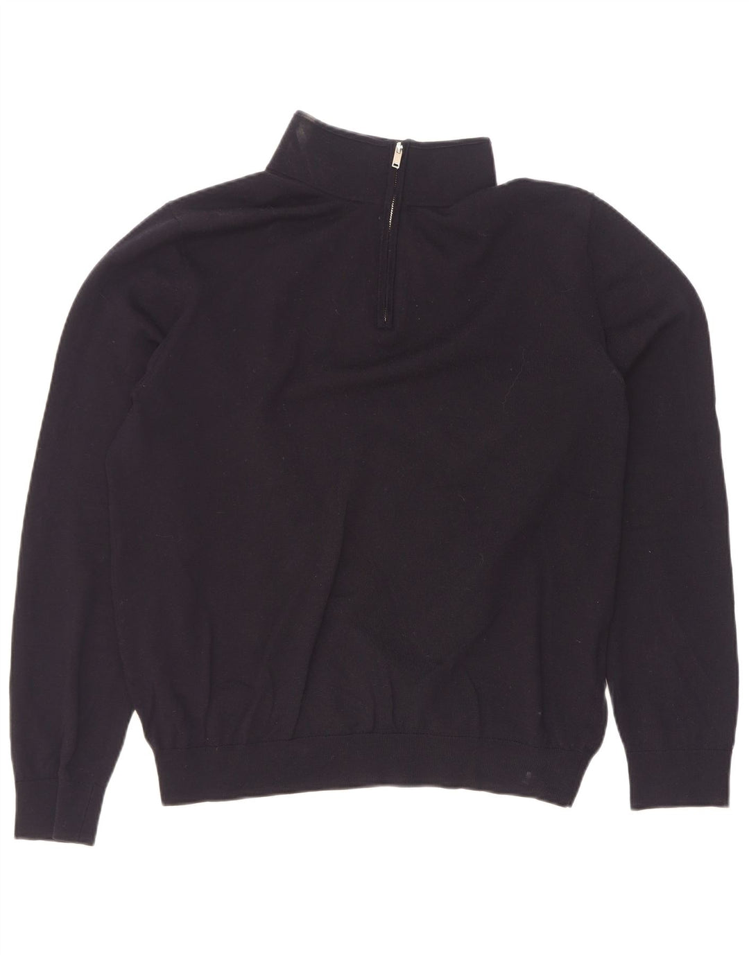 Reiss Mens Zip Neck Jumper Sweater XL Black Wool