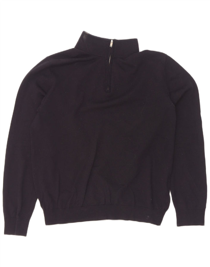 Reiss Mens Zip Neck Jumper Sweater XL Black Wool