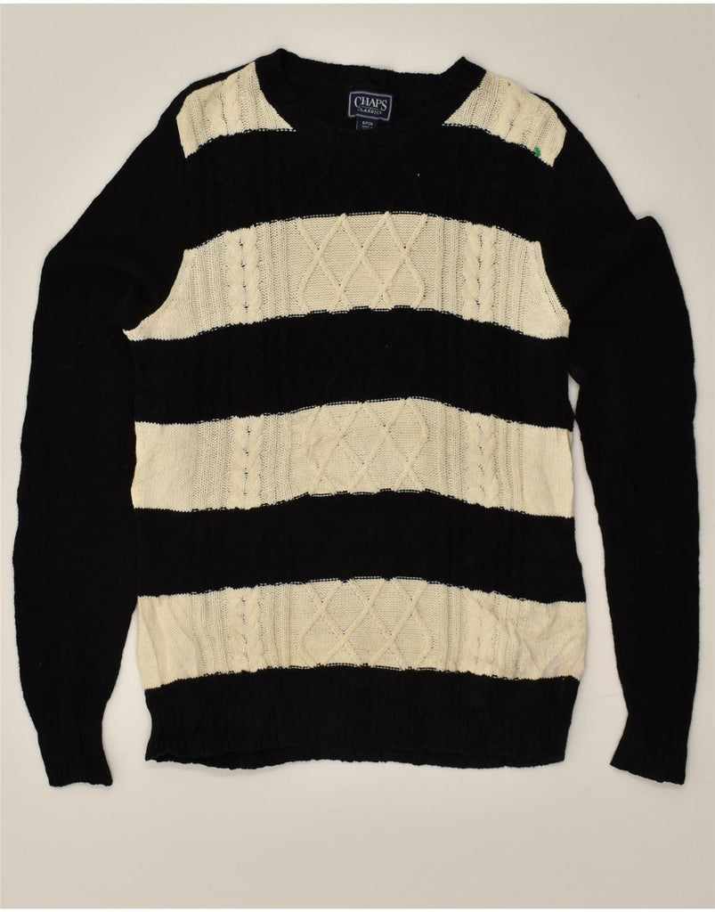 CHAPS Mens Crew Neck Jumper Sweater Small Black Striped Cotton | Vintage Chaps | Thrift | Second-Hand Chaps | Used Clothing | Messina Hembry 