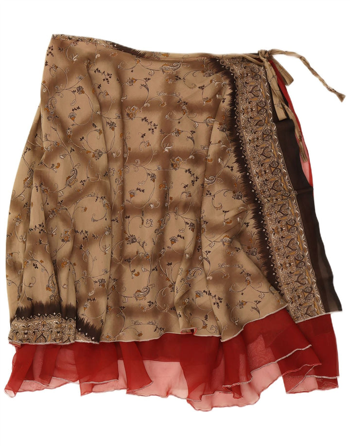 Vintage Womens Wrap Skirt W38 2XL Brown Floral