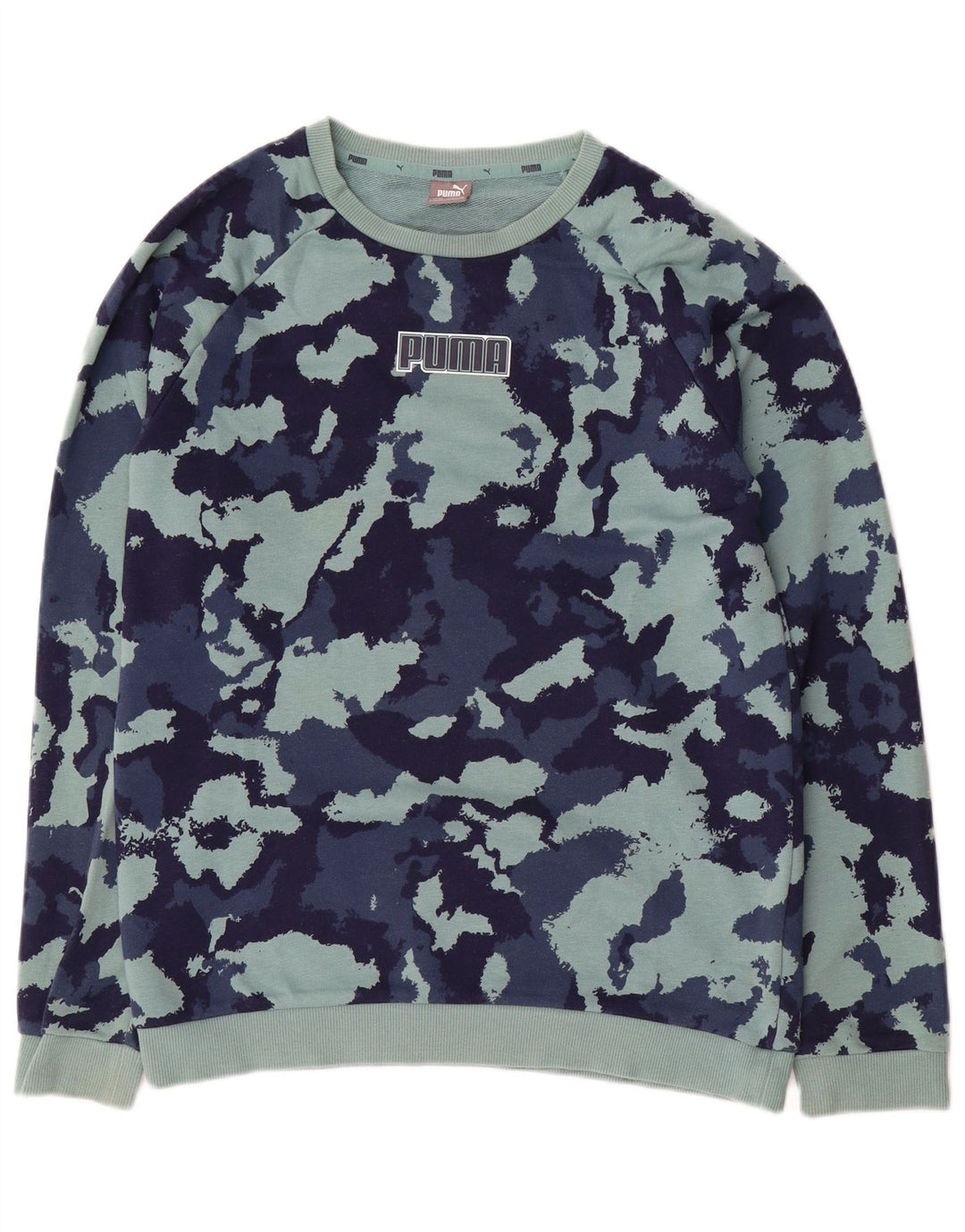 PUMA Boys Sweatshirt Jumper 15-16 Years Turquoise Camouflage Polyester