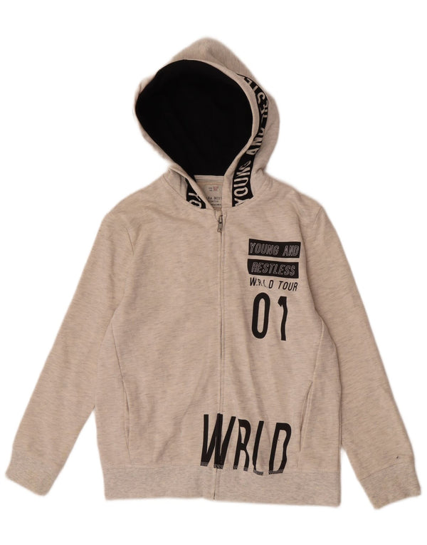 Zara Boys Graphic Zip Hoodie Sweater 11-12 Years Off White Flecked