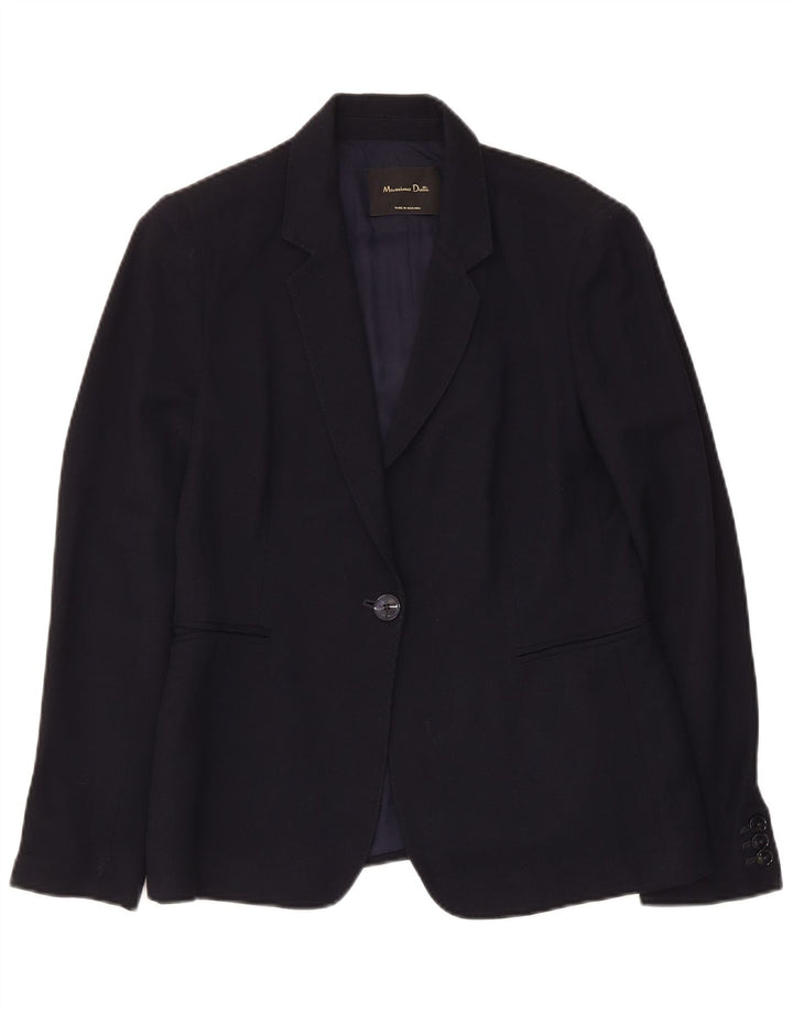Massimo Dutti Womens 1 Button Blazer Jacket EU 40 Medium Navy Blue Viscose