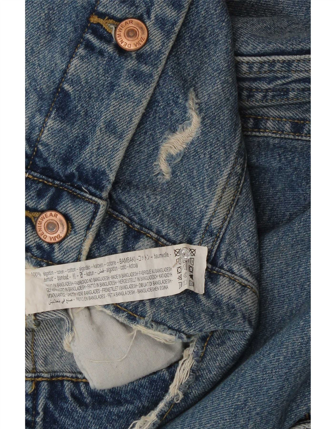 Zara Womens Distressed Oversized Denim Jacket UK 10 Small Blue Cotton