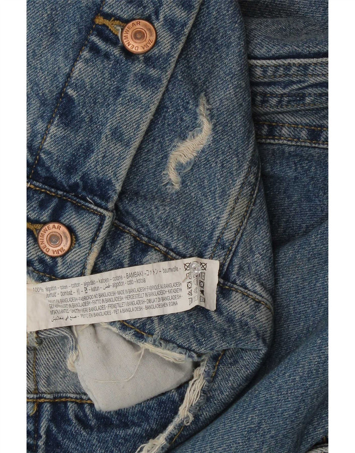 Zara Womens Distressed Oversized Denim Jacket UK 10 Small Blue Cotton