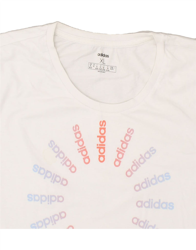 ADIDAS Womens Graphic T-Shirt Top UK 20/22 XL White Cotton | Vintage Adidas | Thrift | Second-Hand Adidas | Used Clothing | Messina Hembry 