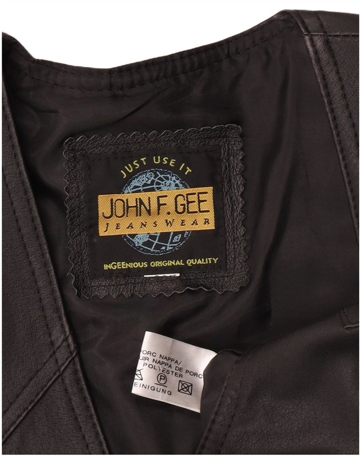 John F Gee Mens Leather Waistcoat Large Black Leather