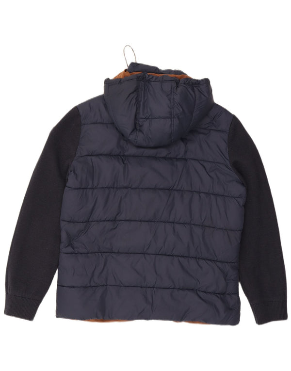 Fynch Hatton Mens Hooded Padded Jacket UK 38 Medium Navy Blue Colourblock