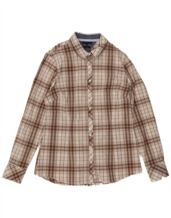 Tommy Hilfiger Womens Shirt UK 14 Medium Beige Check Cotton