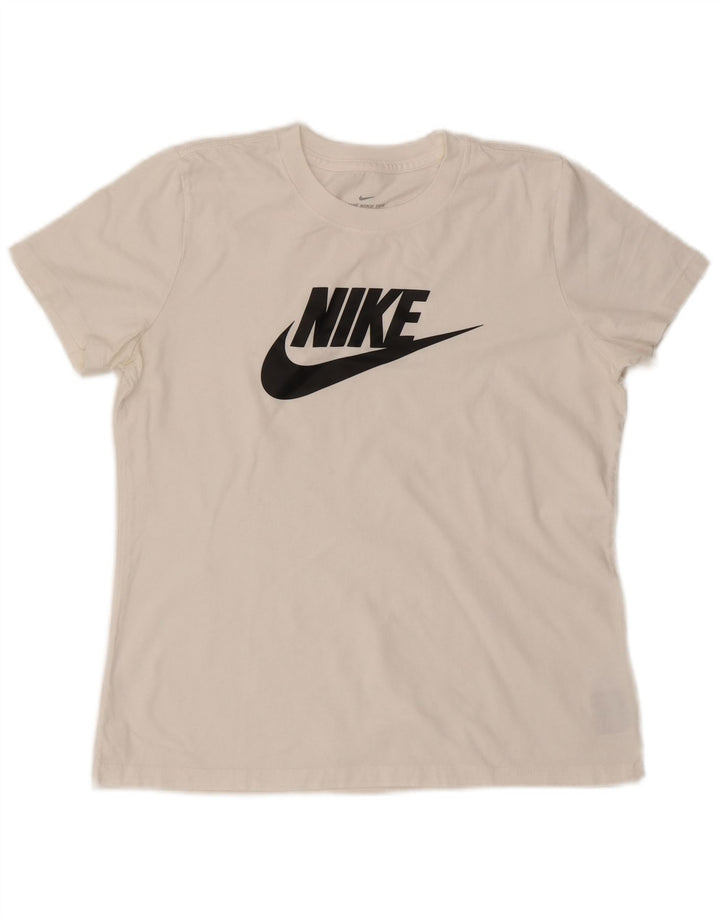 Nike Womens Graphic T-Shirt Top UK 14 Medium White Cotton