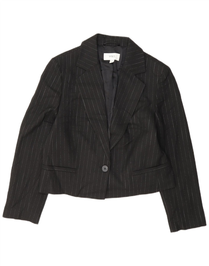 Marks & Spencer Womens 1 Button Blazer Jacket UK 12 Medium Black Striped