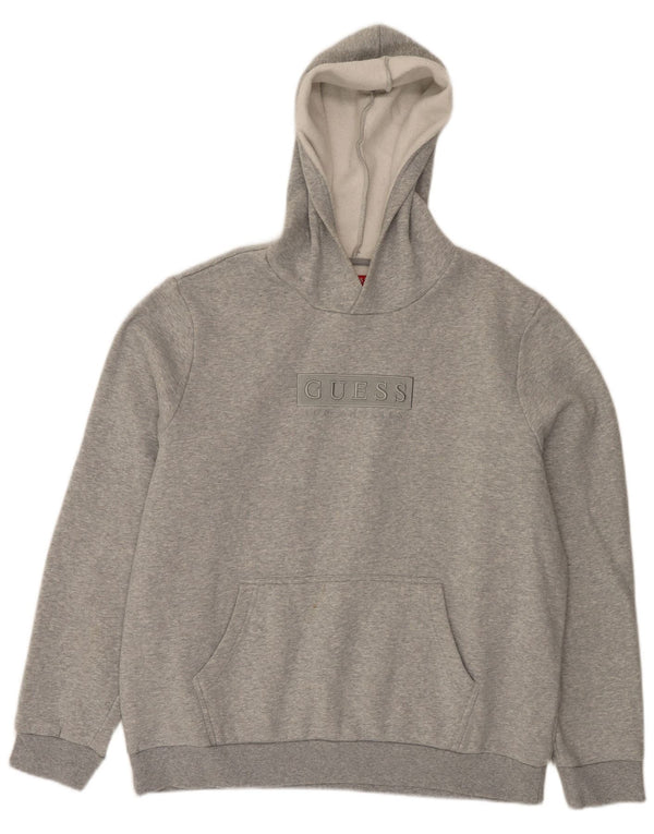 Guess Mens Graphic Hoodie Jumper XL Grey Flecked Cotton