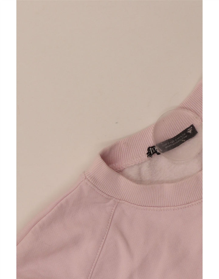 Zara Womens Oversized Crop 3/4 Sleeve Sweatshirt Jumper UK 10 Small Pink