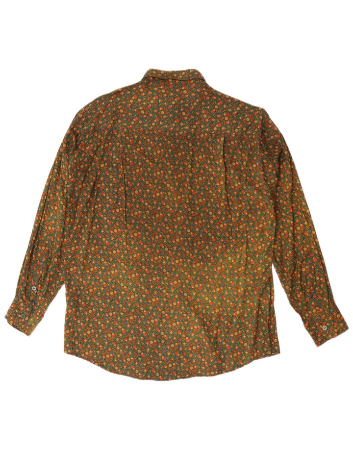VINTAGE Mens Shirt Large Khaki Geometric Viscose