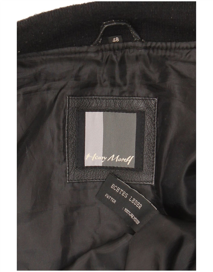 Henry Morell Mens Bomber Leather Jacket EU 48 Medium Black Leather