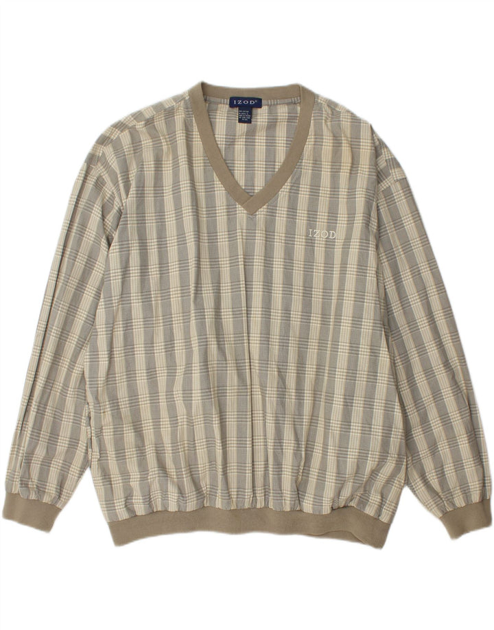 IZOD Mens Sweatshirt Jumper Large Beige Check Cotton Vintage Izod and Second-Hand Izod from Messina Hembry 