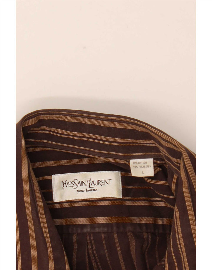 Yves Saint Laurent Mens Shirt Large Brown Striped Cotton