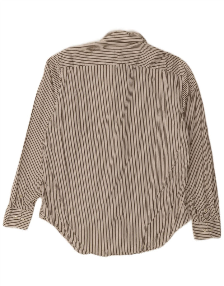 Massimo Dutti Mens Shirt Size 44 17 1/2 XL Off White Pinstripe