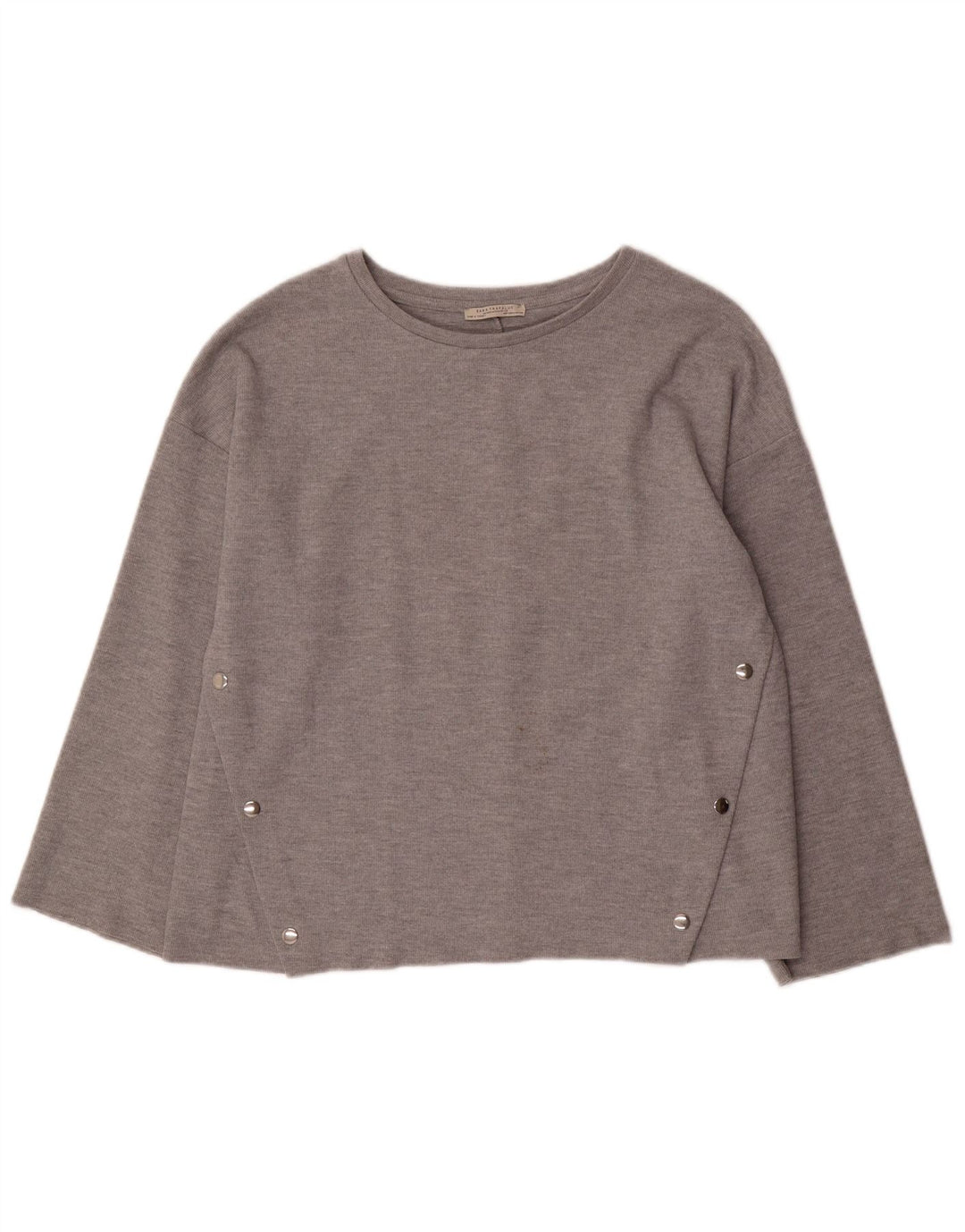 ZARA Womens Top Long Sleeve UK 14 Medium Grey Cotton