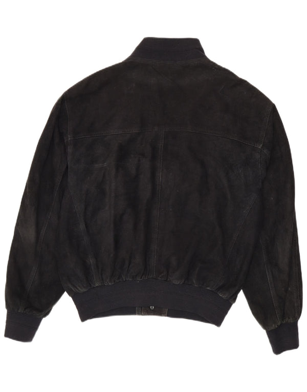 Vintage Mens Suede Bomber Jacket UK 40 Large Black Leather