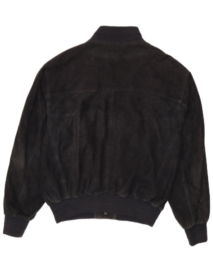 Vintage Mens Suede Bomber Jacket UK 40 Large Black Leather