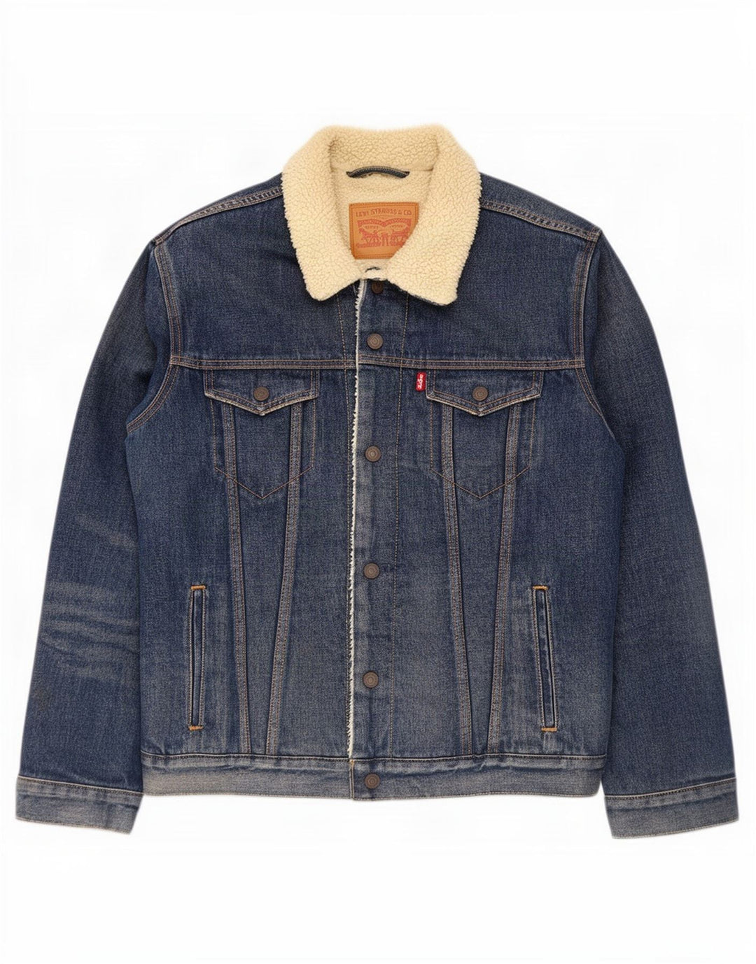 Levi's Mens Denim Sherpa Jacket UK 40 Large Blue Cotton