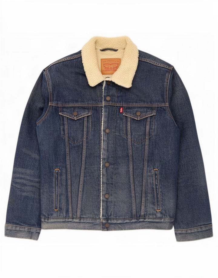 Levi's Mens Denim Sherpa Jacket UK 40 Large Blue Cotton