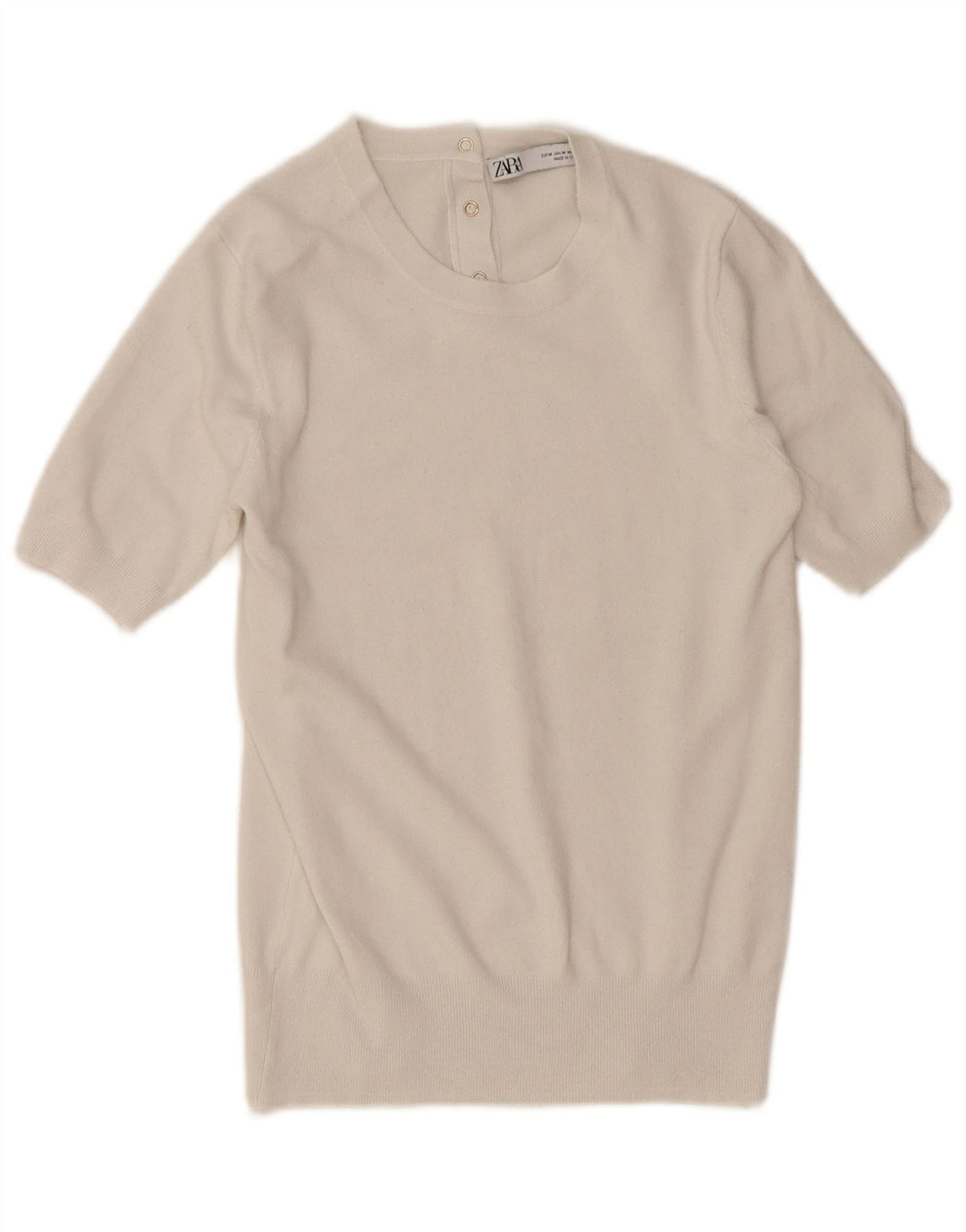 Zara Womens Short Sleeve Crew Neck Jumper Sweater UK 12 Medium White