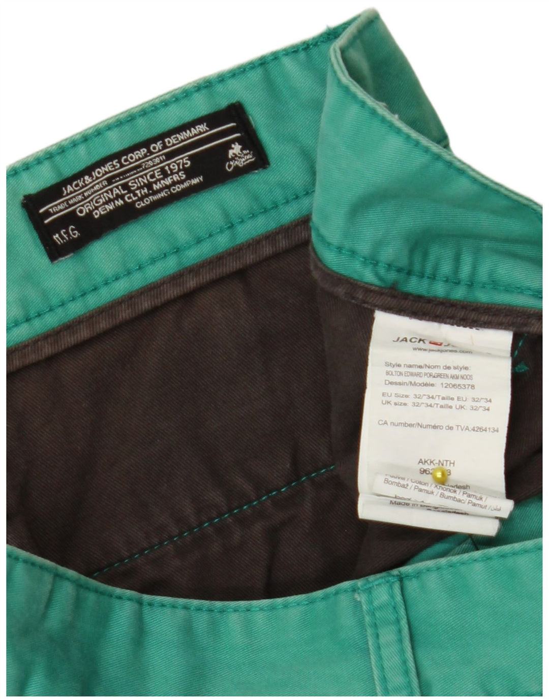 JACK & JONES Mens Slim Chino Trousers W32 L34 Green Cotton