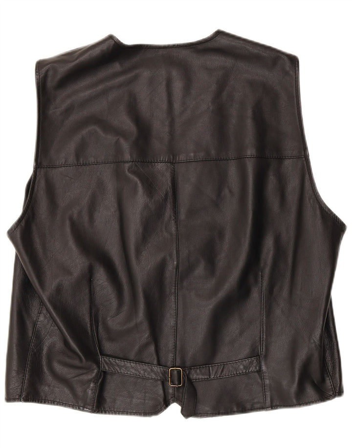 Vintage Mens Leather Waistcoat 3XL Black Leather