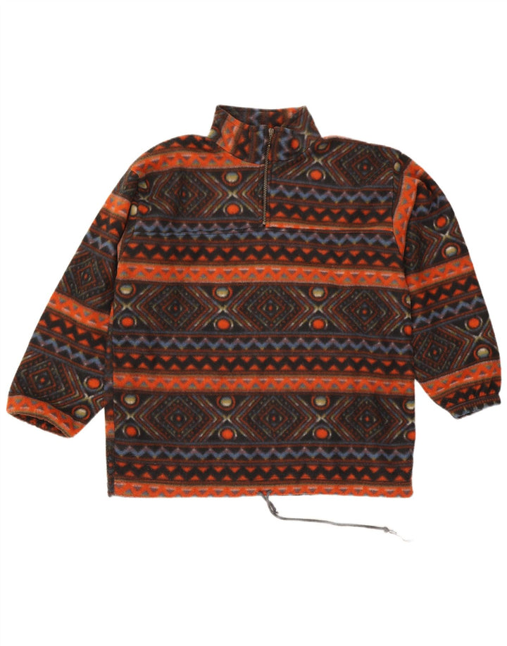 Vintage Mens Zip Neck Fleece Jumper Large Multicoloured Geometric Polyester